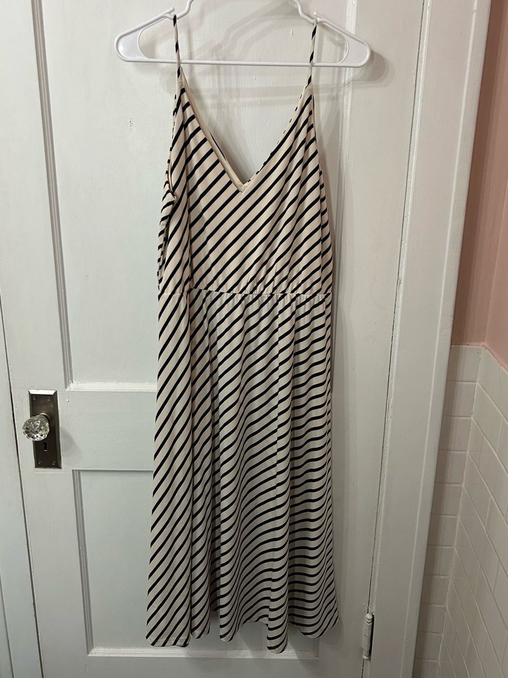 H&M Cream and Black Striped Sleeveless Maxi Dress